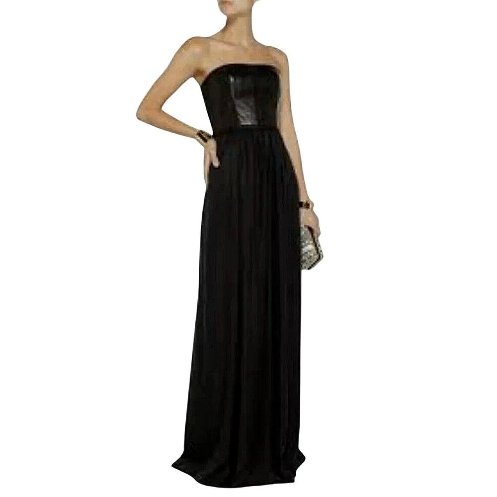 Rebecca Taylor Leather Bustier Strapless Long Cocktail Evening Gown EUC Black 6